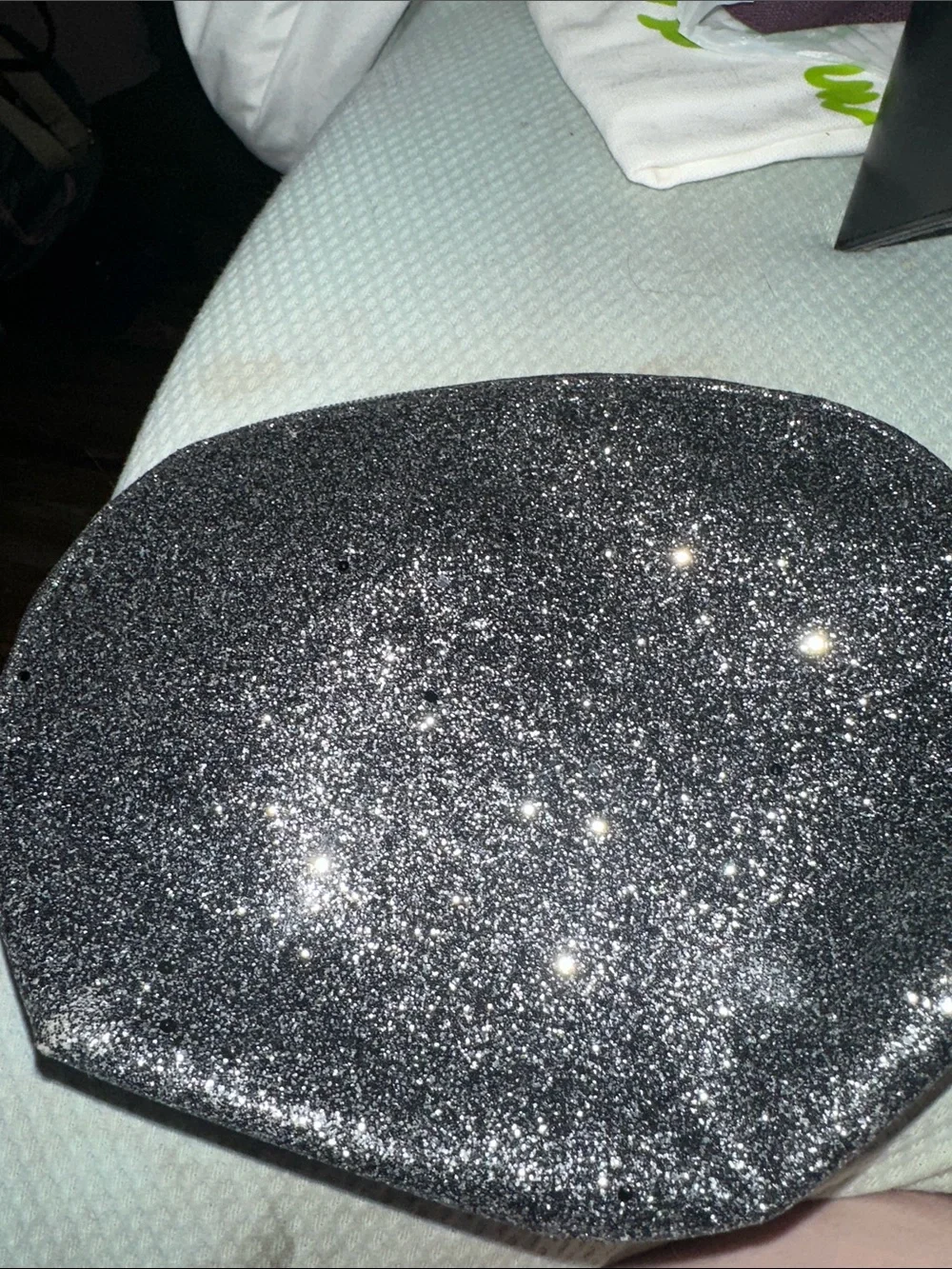Lancome Sparkle Black Glitter Cosmetic Bag new medium size silver accents